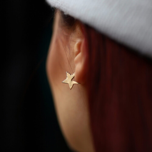 By Golden House - Üç Boyutlu Yıldız Küpe (1)