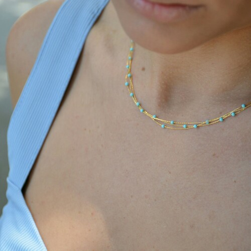 By Golden House - Üç Sıra Firuzeli İtalyan Kolye