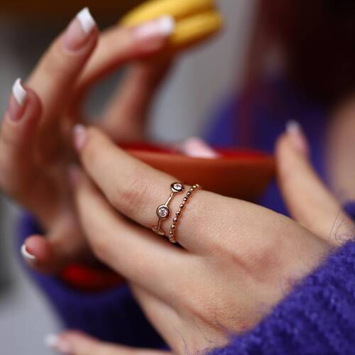 By Golden House - Üç Tohum Taşlı Yüzük Kombin