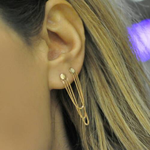 By Golden House - Üç Zincirli Tasarım Küpe