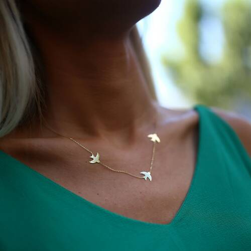 By Golden House - Üçlü Kırlangıç Kolye