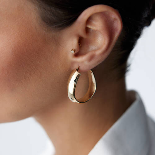 By Golden House - Yassı Oval Halka Küpe