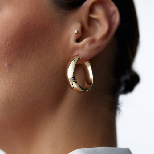 By Golden House - Yassı Oval Halka Küpe (1)