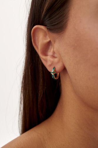 By Golden House - Yeşil Mineli Rulo Halka Küpe