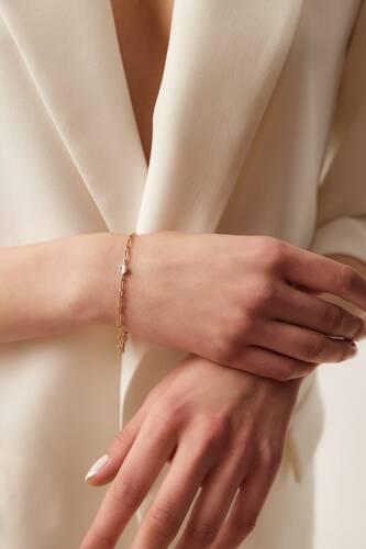 By Golden House - Yuvarlak Baget Pırlanta Ataç Bileklik