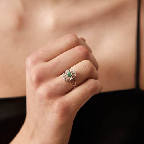 By Golden House - Zümrüt Cream Pırlanta Yüzük (1)