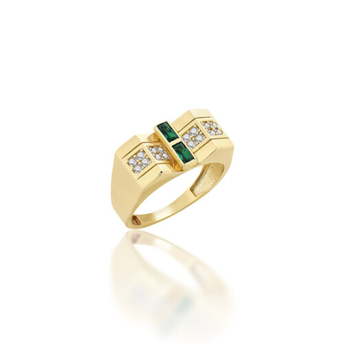 By Golden House - Zümrüt İkili Baget Yüzük By Golden House - Zümrüt İkili Baget Yüzük